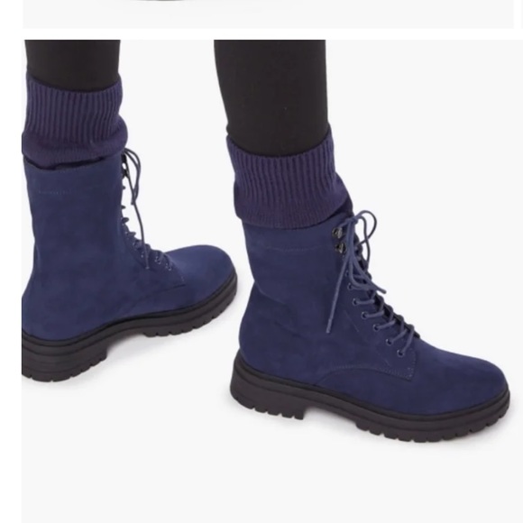 Navy Blue Lace-Up Boot - Picture 4 of 6